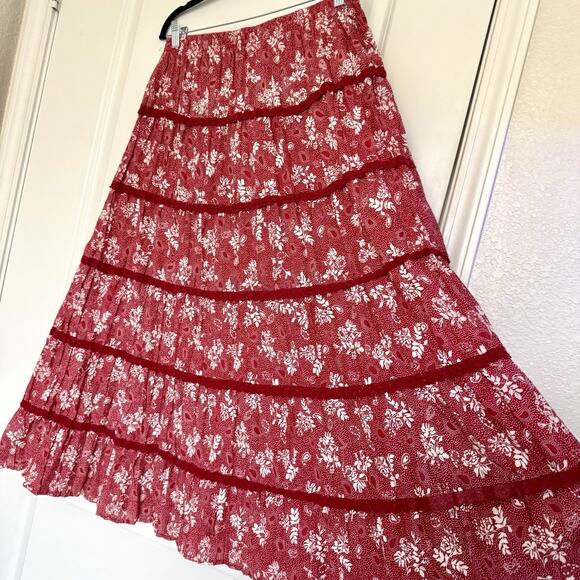 Napa Valley Red/White Tiered Ruffle Flowy Maxi Skirt ~ Size Large ~ Cotton Blend - Picture 5 of 11